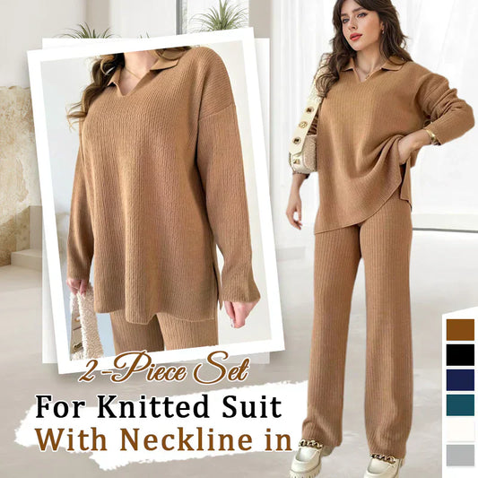 【M-3XL】🍂Dwuczęściowy zestaw z dzianiny z dekoltem w serek i rozcięciem