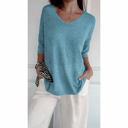 【M-4XL】💖Jednokolorowy dzianinowy top z dekoltem w serek