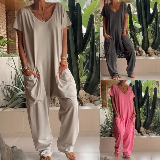 【M-4XL】💕Damski bawełniany kombinezon w jednolitym kolorze
