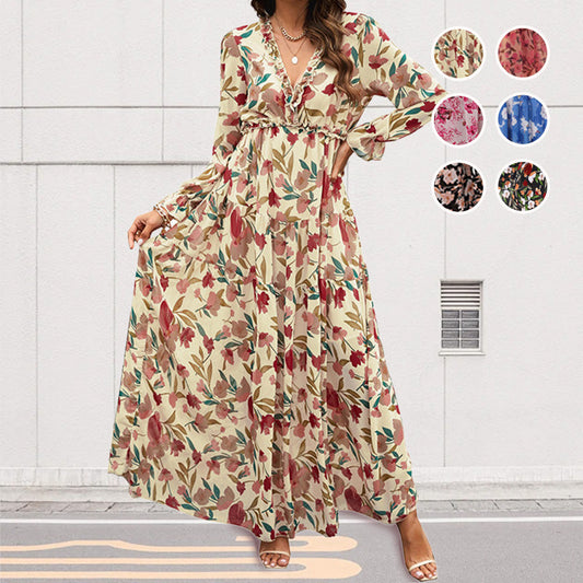 【M-XL】👗Elegancka kwiatowa sukienka z długim rękawem