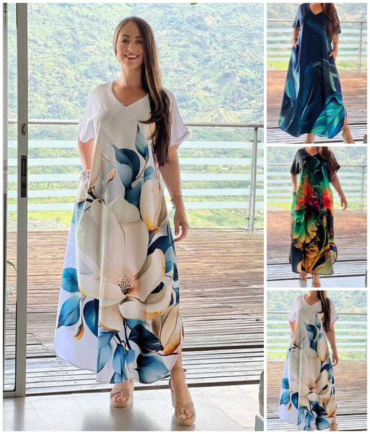 【S-4XL】👗Długa sukienka z nadrukiem w rozmiarze Plus