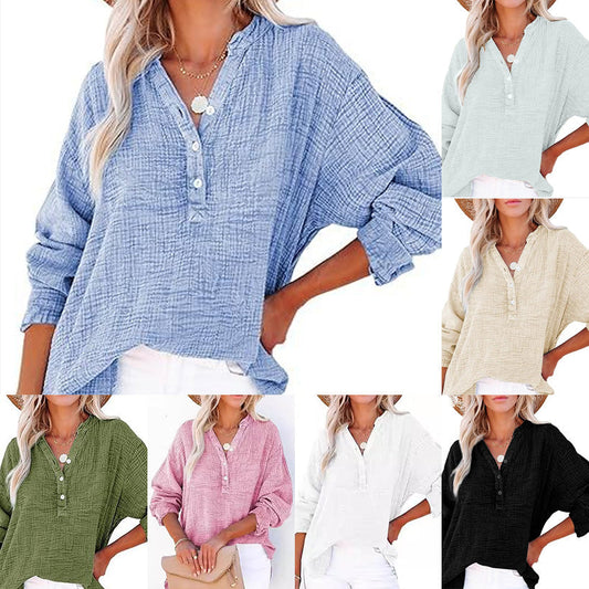 【S-2XL】🌸Casualowa damska koszula z gazy z długim rękawem