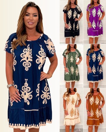 💟 Sukienka z geometrycznym wzorem i kwadratowym dekoltem