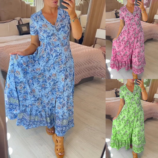 【S-4XL】🌺Sukienka z kwiatowym nadrukiem i dekoltem w szpic