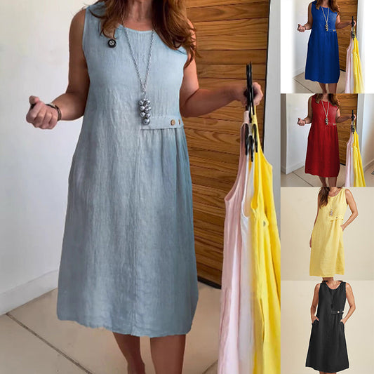 【S-4XL】👗Damska sukienka bez rękawów z okrągłym dekoltem