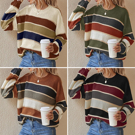 【S-XL】💞Damska luźna bluzka w paski z długim rękawem