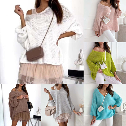 【S-XL】💞Luźny sweter damski z dekoltem w serek