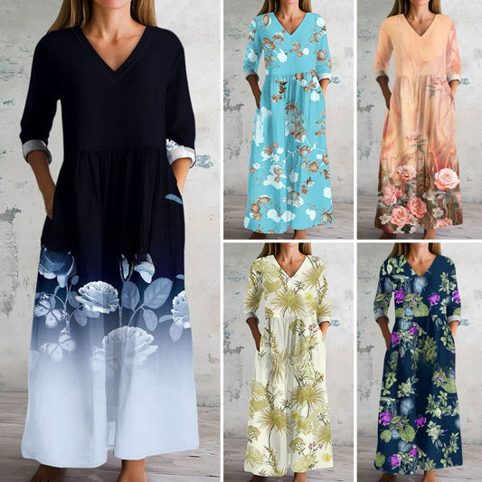 【S-4XL】👗Damska sukienka z długim rękawem i dekoltem w szpic