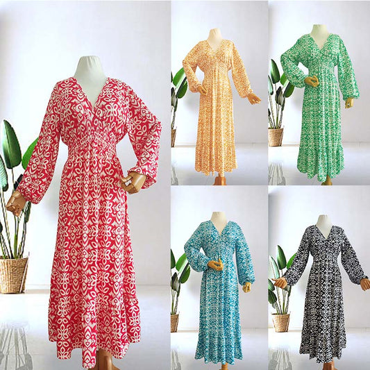 【S-5XL】👗Długa sukienka z nadrukiem w kształcie litery V