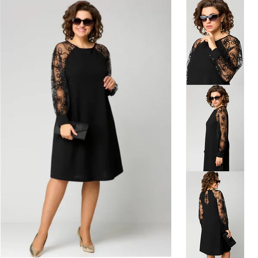 【S-4XL】💖Sukienka z długimi rękawami i koronkowymi wykończeniami
