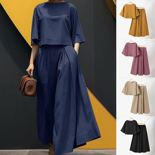 【S-XL】💯Luźna koszulka damska + luźne spodnie, dwuczęściowy zestaw