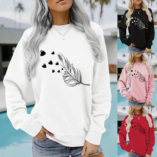 【S-3XL】💖Damski top z nadrukiem piór i serc