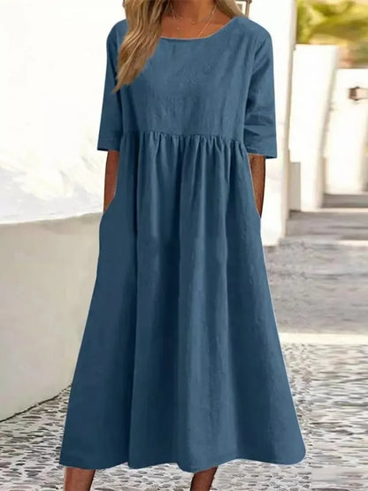 【S-5XL】👗Bawełniana sukienka z okrągłym dekoltem i kieszeniami