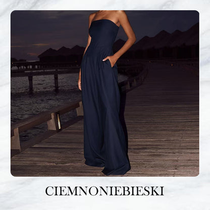 【S-XL】👗Damski kombinezon bez ramiączek z kieszeniami