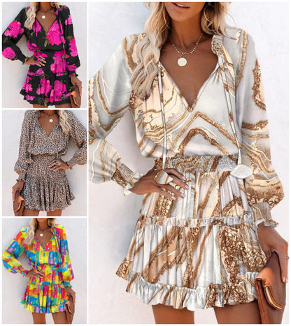 Modne sukienki z dekoltem w kształcie litery V i falbanami