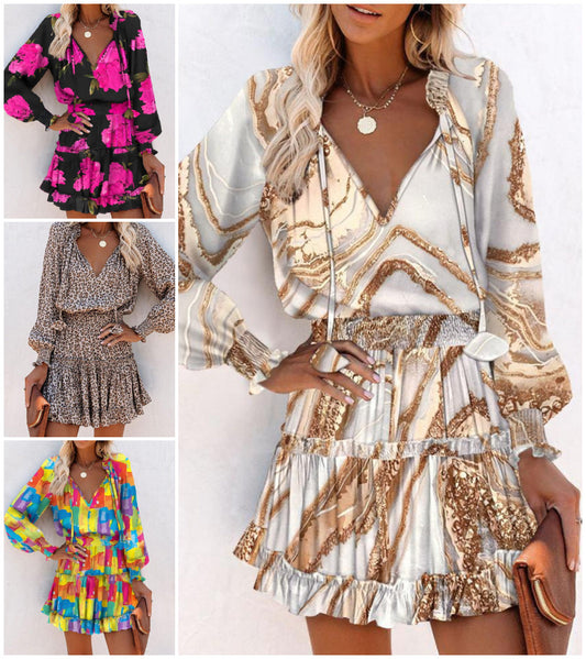 Modne sukienki z dekoltem w kształcie litery V i falbanami