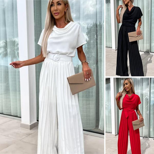【S-XL】💃Jednokolorowy kombinezon z plisowanymi nogawkami z wysokim stanem
