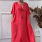 【M-4XL】👗Bawełniana i lniana sukienka z dekoltem V