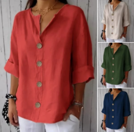 【S-4XL】👚Luźna bluzka damska zapinana na guziki
