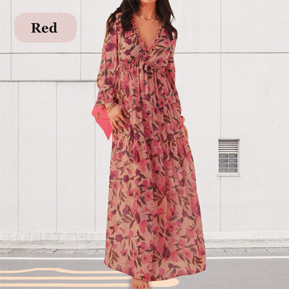 【M-XL】👗Elegancka kwiatowa sukienka z długim rękawem