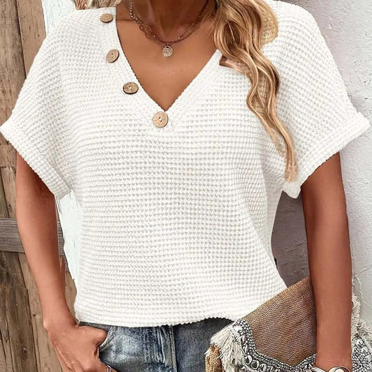 【M-2XL】👚Damski stylowy top z krótkim rękawem z dekoltem w szpic
