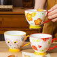 ✨Ręcznie malowany kubek ceramiczny - 🌸Pięknie ręcznie malowana, wytłaczana glazura