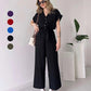 【S-2XL】👚👖Lodowy jedwabny kombinezon z szerokimi nogawkami
