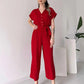 【S-2XL】👚👖Lodowy jedwabny kombinezon z szerokimi nogawkami