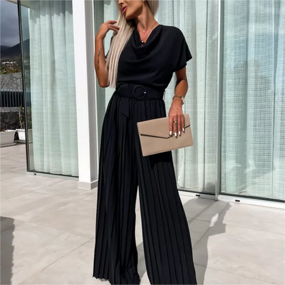 【S-XL】💃Jednokolorowy kombinezon z plisowanymi nogawkami z wysokim stanem
