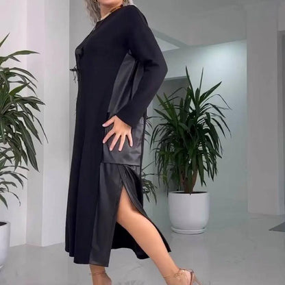 【S-4XL】👗Damska sukienka z patchworkowej skóry o luźnym kroju