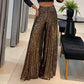 【✨Elegancki i pewny siebie】👖Modne damskie cekinowe spodnie z szeroką nogawką z wysokim stanem