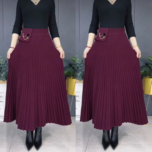 🌷Elegancka plisowana spódnica w kształcie litery A w jednolitym kolorze