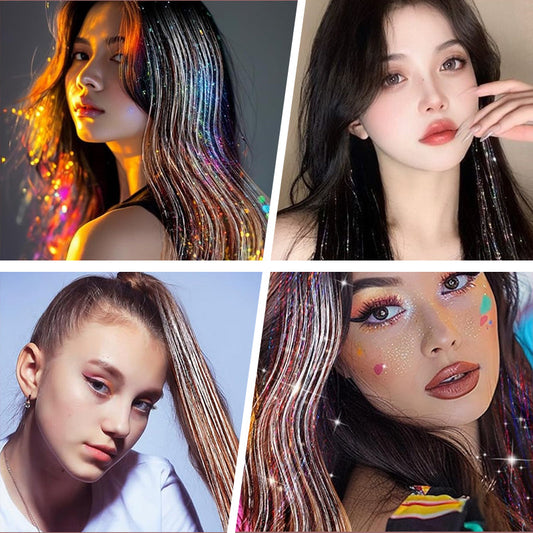 ✨Invisible Clip-in Hair Extensions with Hair Tinsel