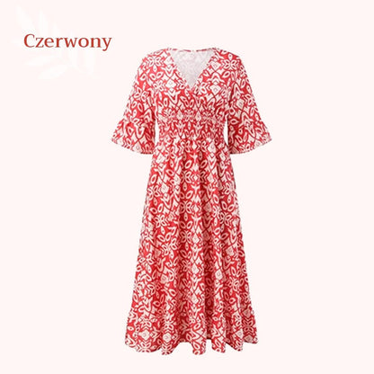 【S-5XL】🌸Długa sukienka z nadrukiem w kształcie litery V