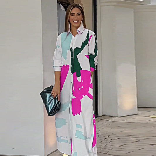【M-XL】👗Damska luźna długa sukienka z nadrukiem