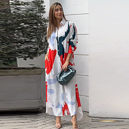 【M-XL】👗Damska luźna długa sukienka z nadrukiem