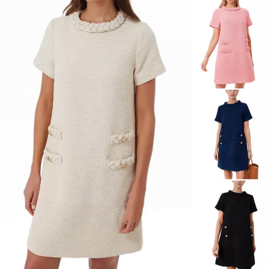 【S-2XL】👗Elegancka damska sukienka tweedowa z krótkim rękawem