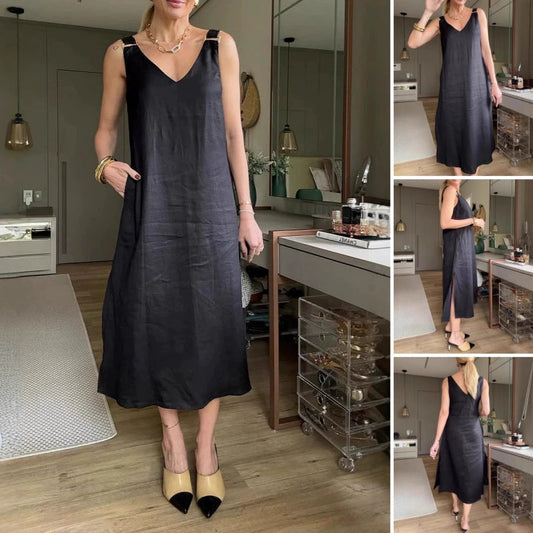 【S-3XL】👗Damska luźna sukienka w kształcie litery A z dekoltem w szpic