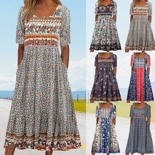 【S-4XL】🌸Eleganckie teksturowane sukienki Premium z nadrukiem w stylu boho