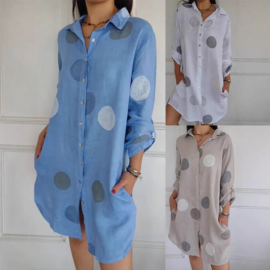 【S-3XL】👗Sukienka koszulowa plus size z kieszeniami i nadrukiem w kropki