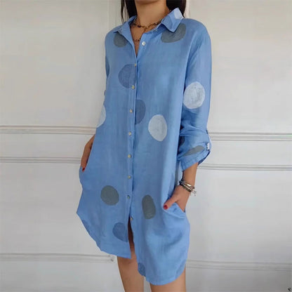 【S-3XL】👗Sukienka koszulowa plus size z kieszeniami i nadrukiem w kropki
