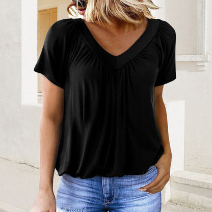 【S-4XL】👚Damska plisowana bluzka z krótkim rękawem w kształcie litery V