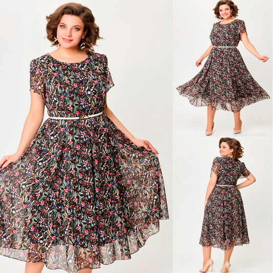 【M-4XL】🌸Elegancka sukienka w kwiaty z delikatnym białym paskiem