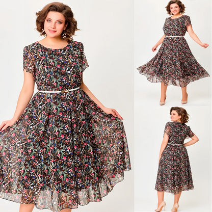 【M-4XL】🌸Elegancka sukienka w kwiaty z delikatnym białym paskiem