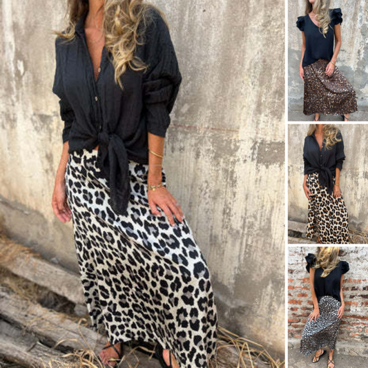 【S-3XL】✨Stylowa długa spódnica damska z nadrukiem w panterkę