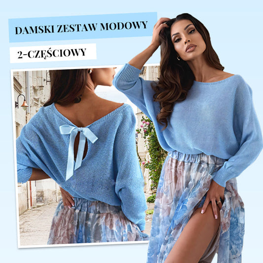 【S-4XL】💞Damski zestaw 2-częściowy: top z kokardą z tyłu + spódnica z tiulu