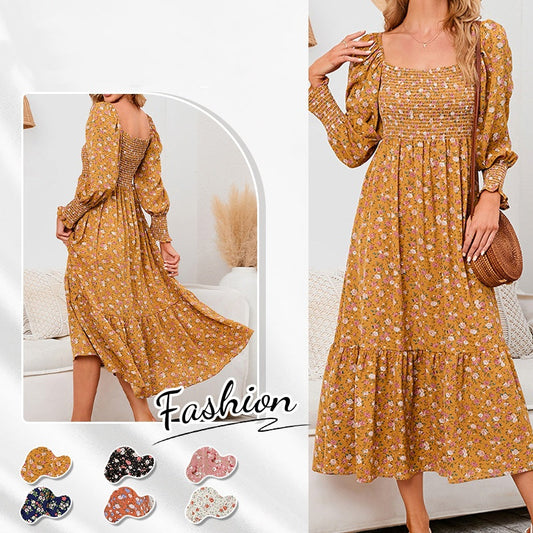 【S-2XL】🌸Elegancka damska sukienka z rozkloszowanym rękawem w kwiaty