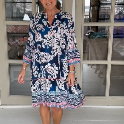 【S-3XL】💐Damska swobodna sukienka z dekoltem V w kwiatowy print