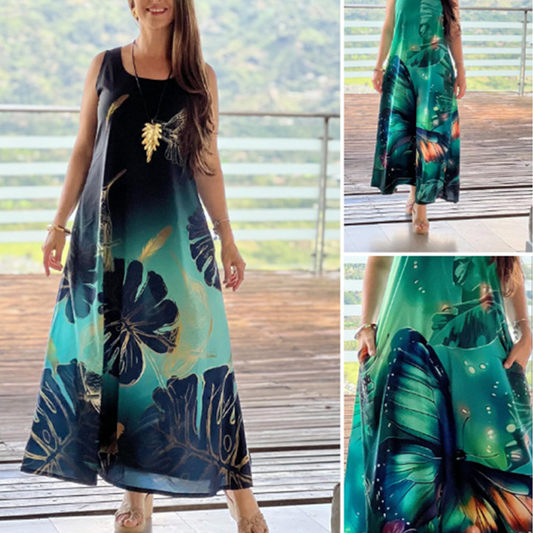 【S-4XL】🌺✨Luźna sukienka bez rękawów z nadrukiem
