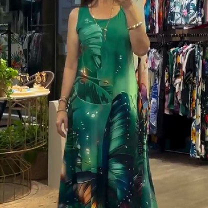 【S-4XL】🌺✨Luźna sukienka bez rękawów z nadrukiem